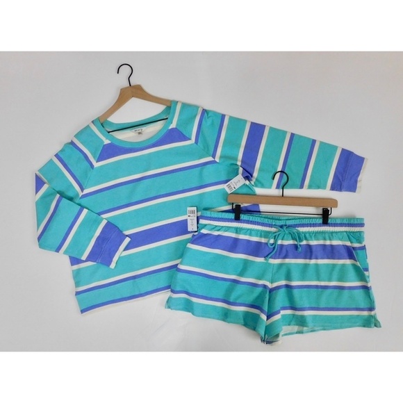 NWT!! WILDFOX Two-Piece Set Top Shorts Green Blue Stripe Loungewear XX-Large XXL - Picture 3 of 16